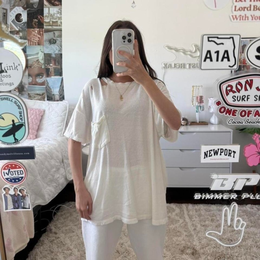 white distressed free people cotton t shirt